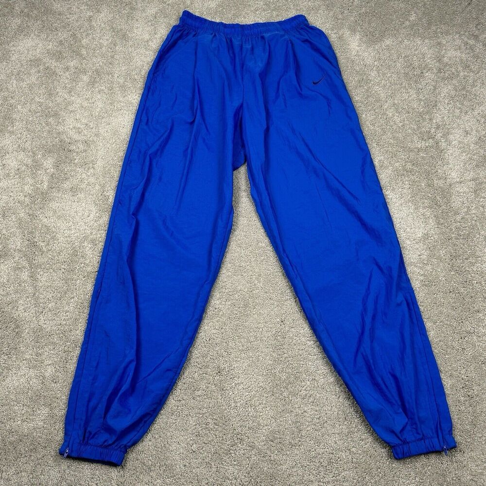 VINTAGE 90s Nike Track Pants Men M Baggy Zip Ankles Lightweight Nylon Parachute